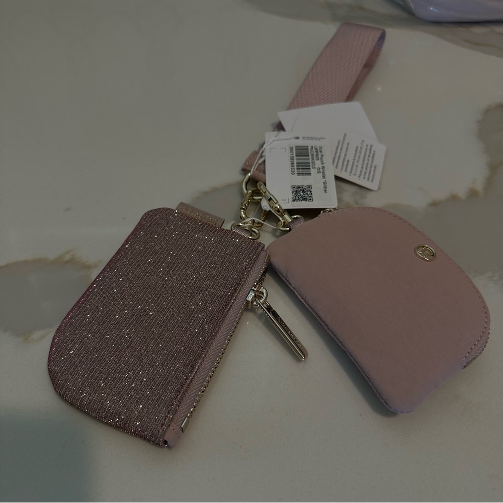 NWT Lululemon athletica dual pouch wristlet - glitter Pink Champagne